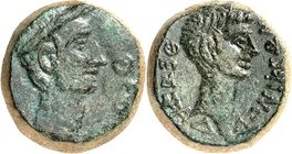MAKEDONIEN. 
THESSALONIKE (Saloniki). 
Augustus mit Gaius Caesar 5 v. Chr. -4 n. Chr. AE-Assarion 19/20mm 10,34g. Kopf mit Lorbeerkranz n.r. QESSALO...