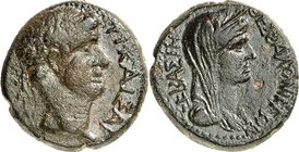 MAKEDONIEN. 
THESSALONIKE (Saloniki). 
Tiberius mit Livia 14-29. AE-Assarion 23/22mm 8,59g. Kopf m. Lkr. n.r. TI KAI SAP - [ SEBASTOS ] / QESSALONIK...