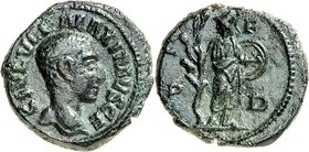 THRAKIEN. 
DEULTUM, Colonia (Debelt). 
Maximus Caesar 235-238. AE-As 18mm 3,79g. Büste n. r. C IVL VER MAXIMVS CE / C/P - F/D Athena steht n. r. häl...