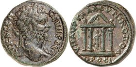 MOESIEN. 
NIKOPOLIS "am Istros" (Stari Nikjup an der Rusica). 
Septimius Severus 193-211. AE-Tetrassarion 25/26mm (198/202) 14,04g. Belorbeerte Büst...