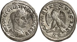 SYRIEN. 
SELEUKIS und PIEREIA / ANTIOCHEIA (Antakya). 
Trebonianus Gallus 251-253. Bi-Tetradrachmon 14,82g. Paludamentbüste m. Lkr. n.r.; unten Punk...