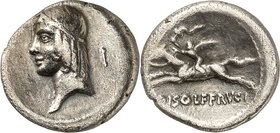 RÖMISCHE REPUBLIK : Silbermünzen. 
Gaius Vibius Gaii filius Pansa 90 v. Chr. Denar 3,50g. Belorb. Kopf des Apollo n. l. dahinter I / Reiter mit Palmz...