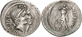 RÖMISCHE REPUBLIK : Silbermünzen. 
Mnaeus Cordius Rufus 46 v. Chr. Denar 3,88g. Köpfe der Dioscuren mit Pilei und Sternen gestaffelt n.r.; dahinter R...