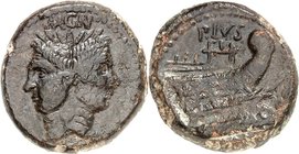 IMPERATORISCHE PRÄGUNGEN. 
SEXTUS POMPEIUS 43-36 v. Chr. AE-As (45/36 v.Chr.) 21,94g, sizilische Mzst. Doppelkopf d. Pompeius magnus; oben CN MAG / P...