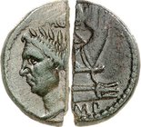 IMPERATORISCHE PRÄGUNGEN. 
SEXTUS POMPEIUS 43-36 v. Chr. AE-As (Halbierung) (45/36 v.Chr.) 10,66g, sizilische Mzst. Doppelkopf d. Pompeius magnus; ob...