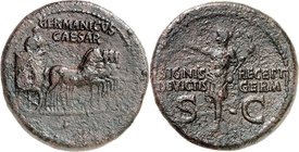 RÖMISCHES KAISERREICH. 
Germanicus, Vater d. Caligula, Bruder d. Claudius 15 v. Chr. -19 n. Chr. AE-Dupondius, postum (37/41) 16,01g. Germanicus fähr...