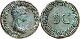 RÖMISCHES KAISERREICH. 
Agrippina senior +33, z.Z. Claudius. AE-Sesterz (50/54) 28,20g. Pallabüste n.r. AGRIPPINA M F GERMANICI CAESARIS / TI CLAVDIV...