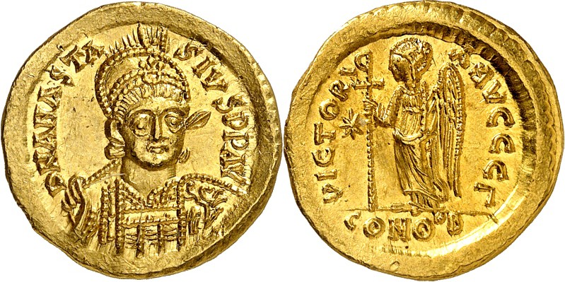 BYZANZ. 
ANASTASIUS I. 491-518. Solidus (492/507) 4,47g, Konstantinopel, 3. Off...