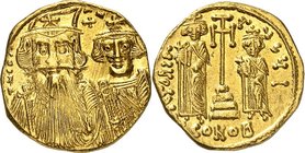 BYZANZ. 
KONSTANS II. mit KONSTANTINOS (IV.) 654-659. Solidus 4,32g, Konstantinopel. Chlamysbüsten mit Kreuzkronen v.v. [d N CONSTANTINUS CS-TAN] / V...