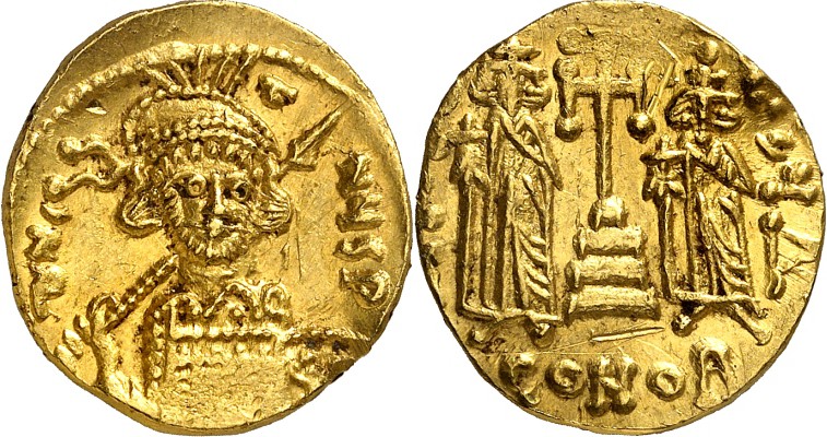 BYZANZ. 
KONSTANTINOS IV. mit Heraklios und Tiberios 668-680. Solidus (674/681)...