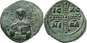 BYZANZ. 
MICHAEL IV. Paphlagon 1034-1041. Anonymer AE-Follis 28mm 9,08g, Konstantinopel. Hüftbild des Christos antiphonetes v.v. IC - XC / IC - XC - ...