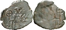 BYZANZ. 
ANDRONIKOS III. Palaiologos 1328-1341. AE-Assarion 16/18mm 1,66g, Thessalonike. Rs. incus&nbsp;/ Kaiser steht in Loros mit Halokreuzskeptron...