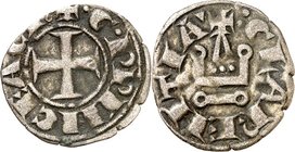 ACHAIA, Fürstentum in Morea. 
Guillaume de Villehardouin 1246-1278. Bi-Denier Tournois 0,94g, Korinth. Fußkreuz im Fadenkreis + : G : PRINCE L Ch / +...