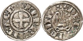 ACHAIA, Fürstentum in Morea. 
Carlo I. / II. d'Angio 1278-1285-1289. Bi-Denier Tournois 0,82g, Glarentza. Fußkreuz im Perlkreis + . KR . PRIHC' ACh'....