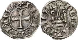 ACHAIA, Fürstentum in Morea. 
Philipp von Savoyen 1301-1307. Bi-Denier 0,82g, Clarencia. Fußkreuz im Perlkreis + PhS: D: SAB. P. AChE / + DE CLARENCI...