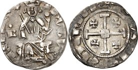 ZYPERN, Königreich. 
Hugo IV. 1324-1359. Gros grand 4,62g. Hugo, mit Krone, Zepter und Reichsapfel, auf Löwenthron; mit Hals-Kreuzchen; l. Ringel übe...
