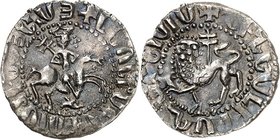 ARMENIEN, Königreich in Kilikien. 
Levon II. 1269-1289. Tram 2,81g. Levon reitet mit Patriachenkreuz n.r.; unten Flämmchen-artige Arabeske (armen.) /...