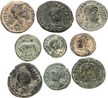 RÖMISCHES KAISERREICH. 
Allgemein: Spätrömische Bronzemünzen. 210 AE-Folles 11-25mm: 4. Jahrhundert u.a. Maximianus, Crispus, Fausta, Valens, Magnent...
