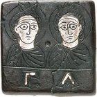 ÖSTLICHES MEDITERRANEUM. 
Byzantinische Kaiserzeit (5./7.Jh.n.Chr.). 
AE-1 Uncia 4.-6. Jh. n.Chr. 25,12g. Bronzequader 23 x 23 x 6mm. Büsten 2 nimbi...