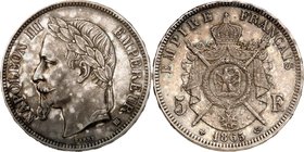 FRANKREICH. 
Napoleon III. 1852-1870. 5 Francs 1865 BB, Strasbourg. Gad.&nbsp; 739, KM&nbsp; 799.2. R. 

ss-vz