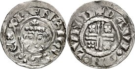 GROSSBRITANNIEN. 
ENGLAND. 
Henry II. 1180-1189. Penny o.J. 1,39g London, short cross, Mmstr. Davi. Kopf von vorn mit Hand und Zepter, r. mehr Locke...