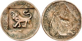 GROSSBRITANNIEN. 
ENGLAND. 
George IV. 1820-1830. Cu-Farthing 1825 Grosser Gegenstempel "Löwe". KM&nbsp; 677, Sb.&nbsp; 3822. . 

ss