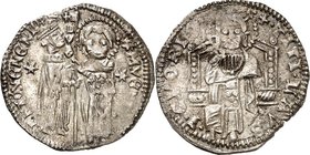 ITALIEN. 
VENEDIG. 
Antonio Venier 1382-1400. Grosso 1,88g Stehender Doge und St. Markus / Thronender Christus. CNI VII&nbsp; 38. . 

ss