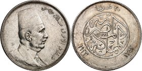 ÄGYPTEN. 
Fuad I., Ahmed (1917) 1922-1936 (1341-1355 AH). 20&nbsp;Piaster 1923&nbsp;= 1341. KM&nbsp; 338. . 

vz