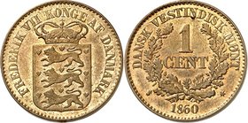 DÄNISCH WESTINDIEN. 
Frederik VII. 1848-1863. Br.- 1 Cent 1860. KM&nbsp; 63. . 

vz