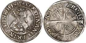 Römisch Deutsches Reich. 
Ferdinand I. Erzherzog, dann König (1521-)1556-1564. 6 Kreuzer o.J. Wien f.Niederösterreich Geharn. gekr. Hüftbild n. r. / ...