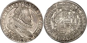 Römisch Deutsches Reich. 
Rudolph II. 1576-1612. 1/4 Reichstaler 1605/4 Hall, Brb. n.r. / Gekr. Wappen. Enz.&nbsp;81.. 

ss-vz