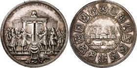 Römisch Deutsches Reich. 
Leopold I. 1657-1705. Medaille 1697 (v. Arondeaux) a.d.Frieden v. Ryswick. Europäische Herrscher, darunter erkennbar vorne ...