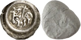 Böhmen. 
Premysl II. Ottokar 1253-1278. Brakteat 0,60g. Lamm n.l. mit zurückgewandtem Kopf, mit Kreuz. Cach&nbsp; 942. . 

ss-vz