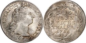 Brandenburg-Preussen. 
Friedrich II. der Grosse 1740-1786. 1/3 Reichstaler 1769 B, Breslau. Belorb. Kopf n.r. / Wert. Old.&nbsp; 88, v.Schr.&nbsp; 54...