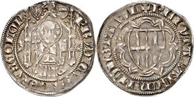 Köln-Erzbistum. 
Friedrich III., Graf von Saarwerden 1371-1414. Weißpfennig (1376) 2,52g, Riehl. Petrus unter gotischem Schutzdach / Gespaltenes Wapp...