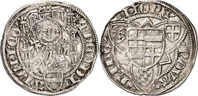 Köln-Erzbistum. 
Dietrich II. von Moers 1414-1463. Weißpfennig o.J. (um1436) Riehl. 1,85g ThEODI Hüftbild St. Petrus unter gotischem Schutzdach v. vo...