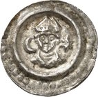Konstanz-Bistum. 
Eberhard II. von Waldburg 1248-1274. Brakteat (1250/1270 und später) 0,38g. Mitr. Bischofs-Brb. zw. Mondsichel und Stern v.v., im W...