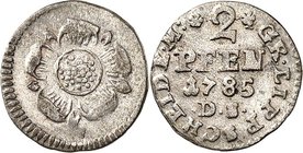 Lippe-Detmold. 
Ludwig Heinrich Adolf 1782-1789. 2 Pfennig 1785 Gr. Lipp. Scheidem. Rose / Wert. Grote&nbsp; 304, Slg.Wew.&nbsp; 742. R. 

ss+