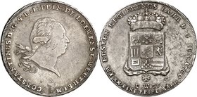 Löwenstein-Wertheim-Rochefort. 
Dominik Constantin 1789-1806. 1/2&nbsp;Konv.-Taler 1789 a.&nbsp;d. 1.&nbsp;Regierungsjahr. Kopf n.r.&nbsp;/ Fürstenwa...