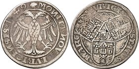 Lübeck-Stadt. 
z.Z. Karl V. 1519-1556. Mark 1549 Doppeladler / 3 Wappen mit kleinem Lübecker-Wappen in d. Mitte. Behr.&nbsp; 75a, Jesse&nbsp; 568. . ...