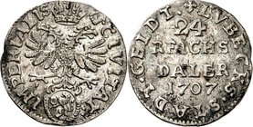 Lübeck-Stadt. 
z.Z. Joseph I. 1705-1711. 1/24 Reichstaler 1707 4&nbsp;Z. Wert und Jahr / Gekr. Doppeladler. Behr.&nbsp; 393. . 

ss-vz