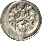 Magdeburg-Erzbistum. 
Wichmann, Graf von Seeburg 1152-1192. Brakteat 0,84g Hüftb. St. Moritz mit Schwert u. Fahne ü. Bogen zw. 2 Türmen, unter dem Bo...