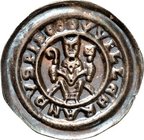 Magdeburg-Erzbistum. 
Wilbrand, Graf von Käfernburg 1235-1253. Brakteat (1235/1253) 0,62. Erzbischof sitzt mit Pedum und Kreuz auf Bogen v.v. + VVILL...