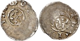 Mainz-Erzbistum. 
Adolf I., Graf von Nassau 1381-1390. Pfennig O,41g Miltenberg, Sechsspeichiges Rad / Mitrierter Bischofskopf v.vorn. Slg.W.&nbsp; 7...