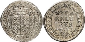 Mainz-Erzbistum. 
Anselm Franz von Ingelheim 1679-1695. 12&nbsp;Kreuzer 1693 C * B, Aschaffenburg. Kurwappen / 5 Z. Wert, Jahr u. Mmz. Slg.W.&nbsp; 4...