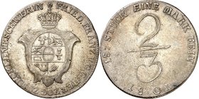 Mecklenburg-Schwerin. 
Friedrich Franz I. 1785-1806(-1837). 2/3 Taler 1796 Gekr. Wappen&nbsp;/ Wert. Kunzel&nbsp; 362&nbsp;A/h, J.&nbsp; 20a. . 

s...