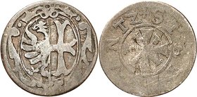 Memmingen, Stadt. 
Bi-1&nbsp;Kreuzer o.J. Wappen / Doppelkreuz. Nau&nbsp; 10, Wölfle&nbsp; 22. R. 

s-ss/s
