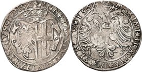 Neuss, Stadt. 
z. Z. Maximilian II. 1564-1576. 1/2 Reichstaler 1568 Mzm. Johann Kreidtfisch. Gekr. neues Stadtwappen Adler /Kreuz // Gekr. Doppeladle...