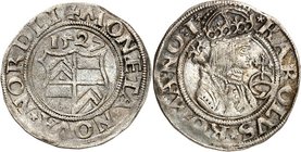 Nördlingen-Reichsmünzstätte. 
Pfandbesitzer Eberhard von Königstein 1503-1535. 1/2 Batzen 1527 Wappen/ Brustb Kaiser Karl V. n.r. Schulten&nbsp; 2424...