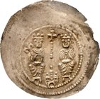 Nordhausen-Reichsmünzstätte. 
Friedrich II. 1215-1250. Brakteat um 1225 Sitzendes Königspaar, in der Mitte Kreuzstab, unten dreitürmiges Gebäude. 45m...